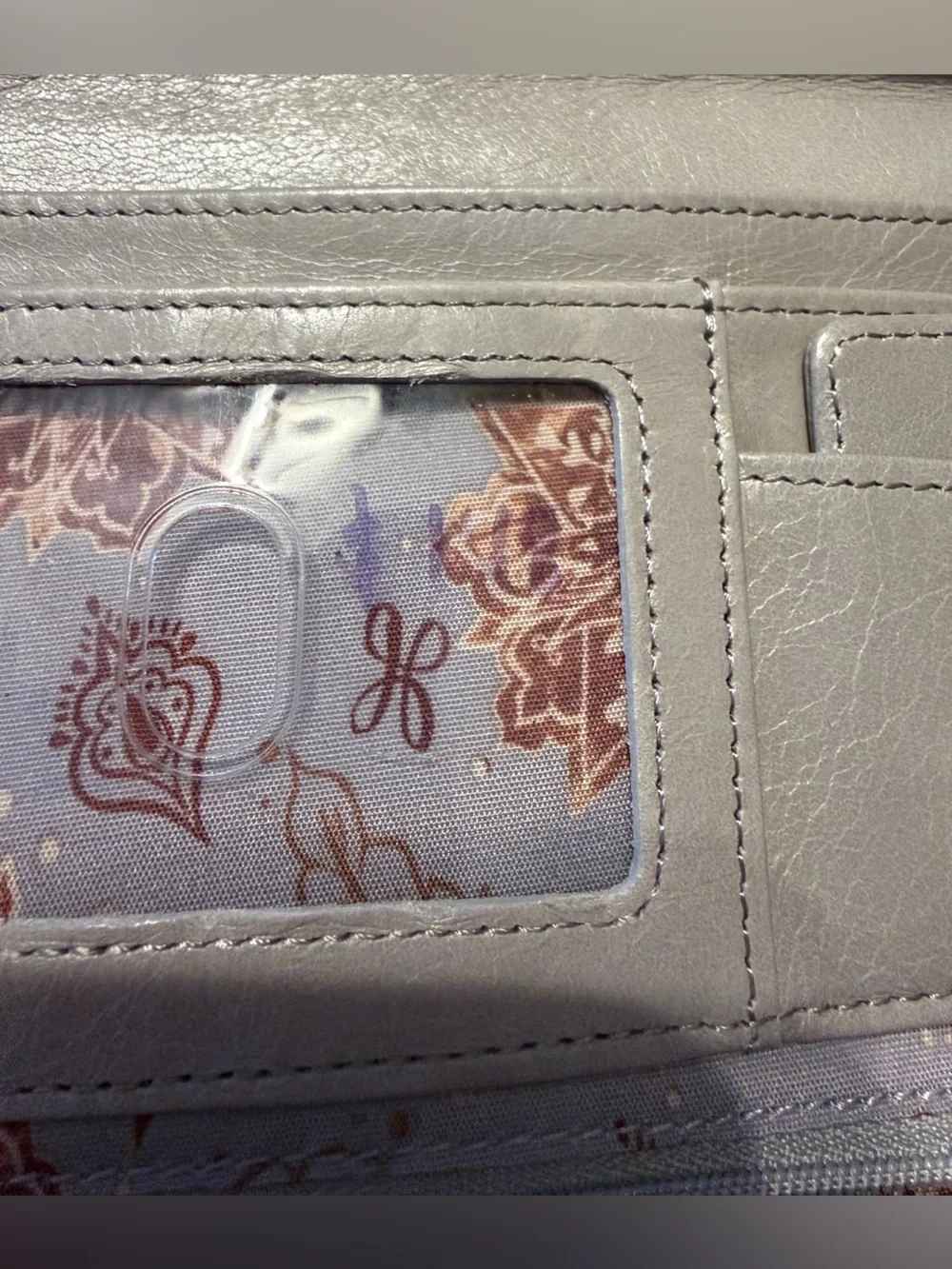 HOBO Taupe Leather Frame Wallet with Brushed Gold Trim